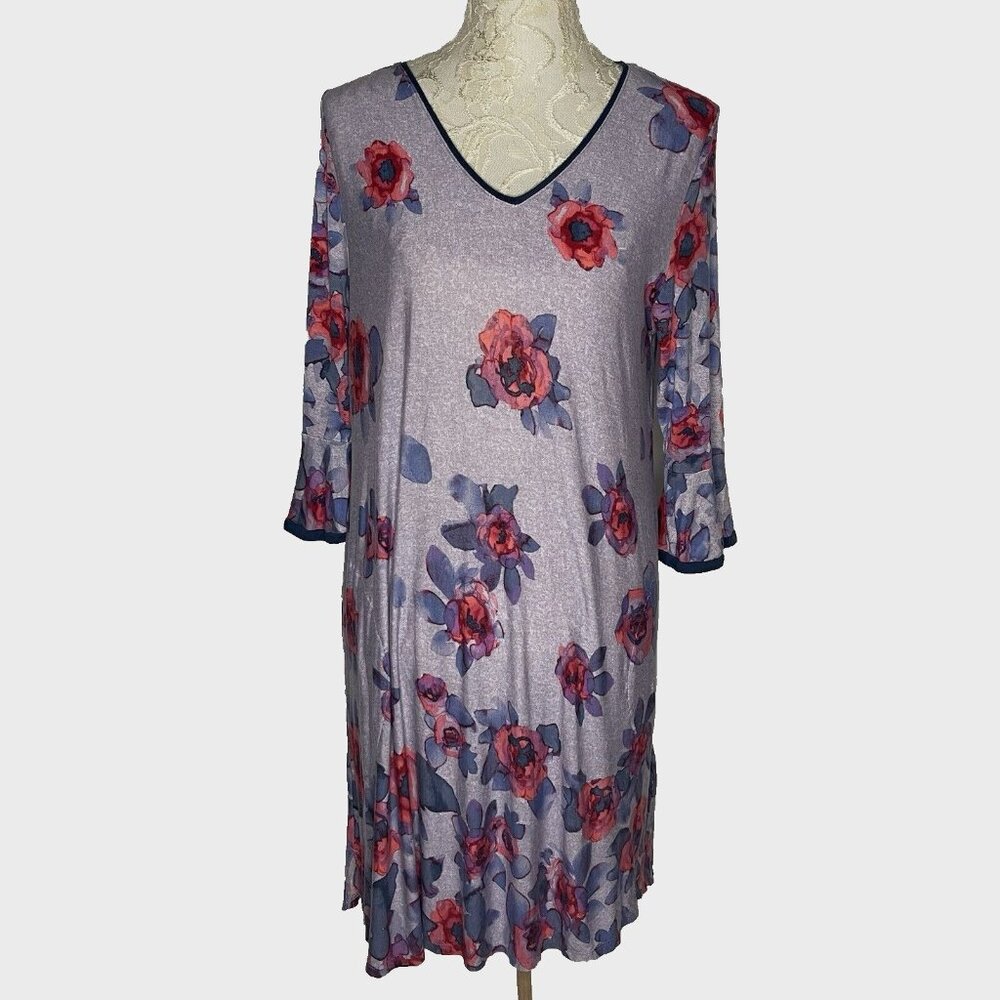 Simply Vera Women's S/M Purple Flower Roses Nightgown Flowy Pajama Wang Pockets